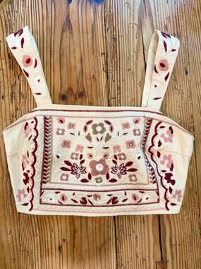 Lulus Embroidered Floral Crop Top Sz Small Ivory Pink Boho Festival Cottagecore